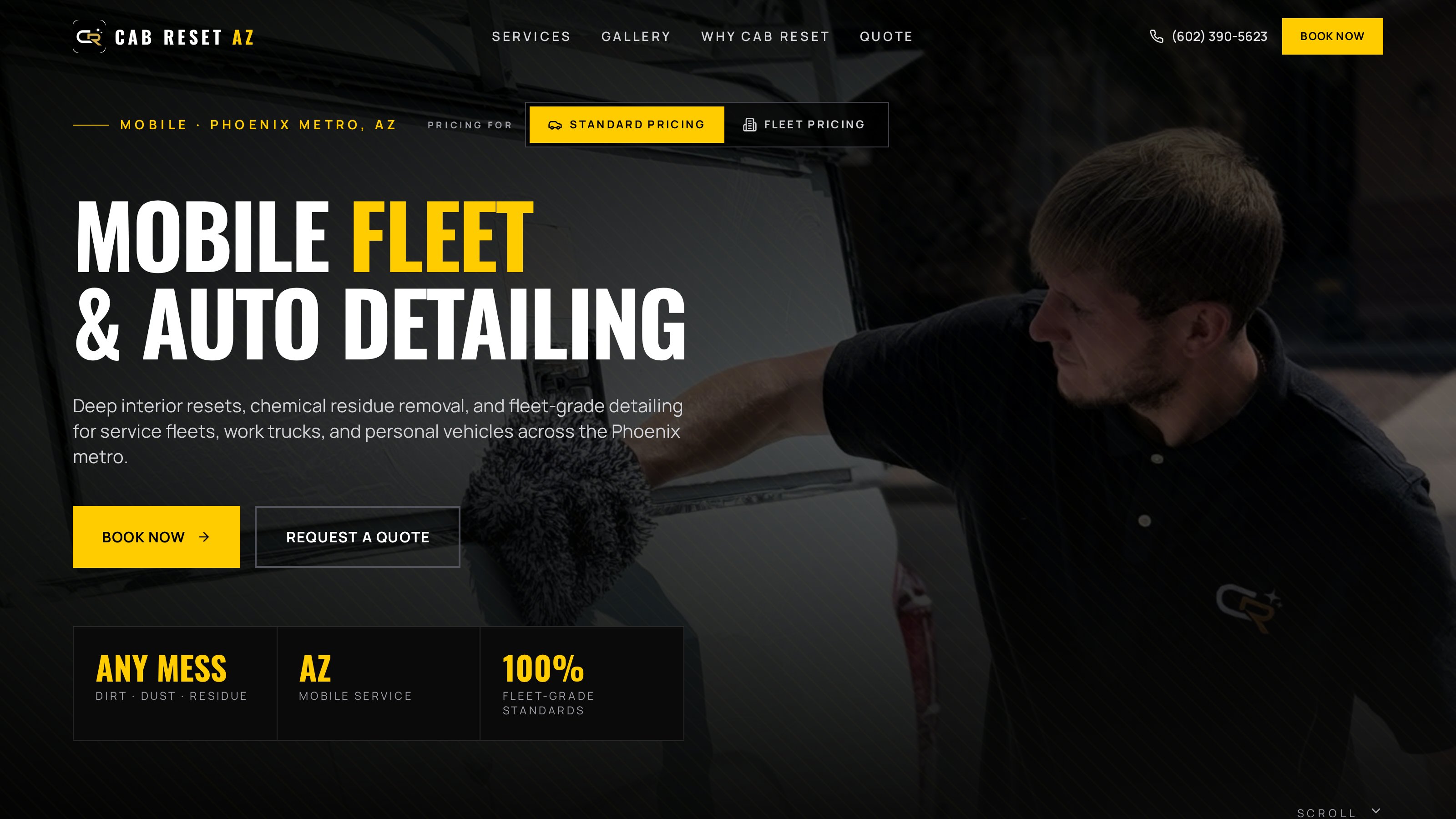 Cab Reset AZ — auto detailing website built by WebJesters, desktop view