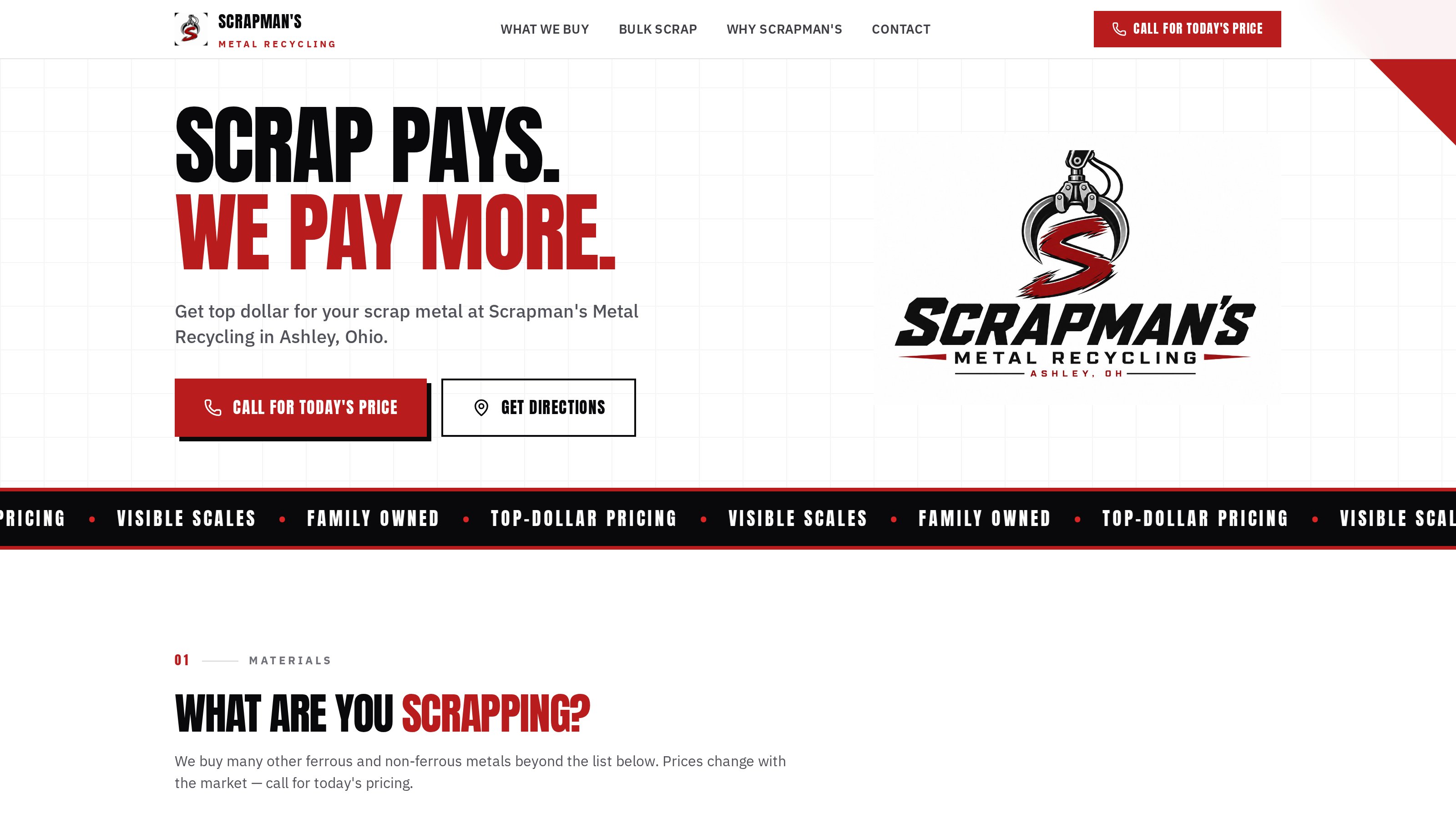 Scrapman's Metal Recycling — website built by WebJesters, desktop view