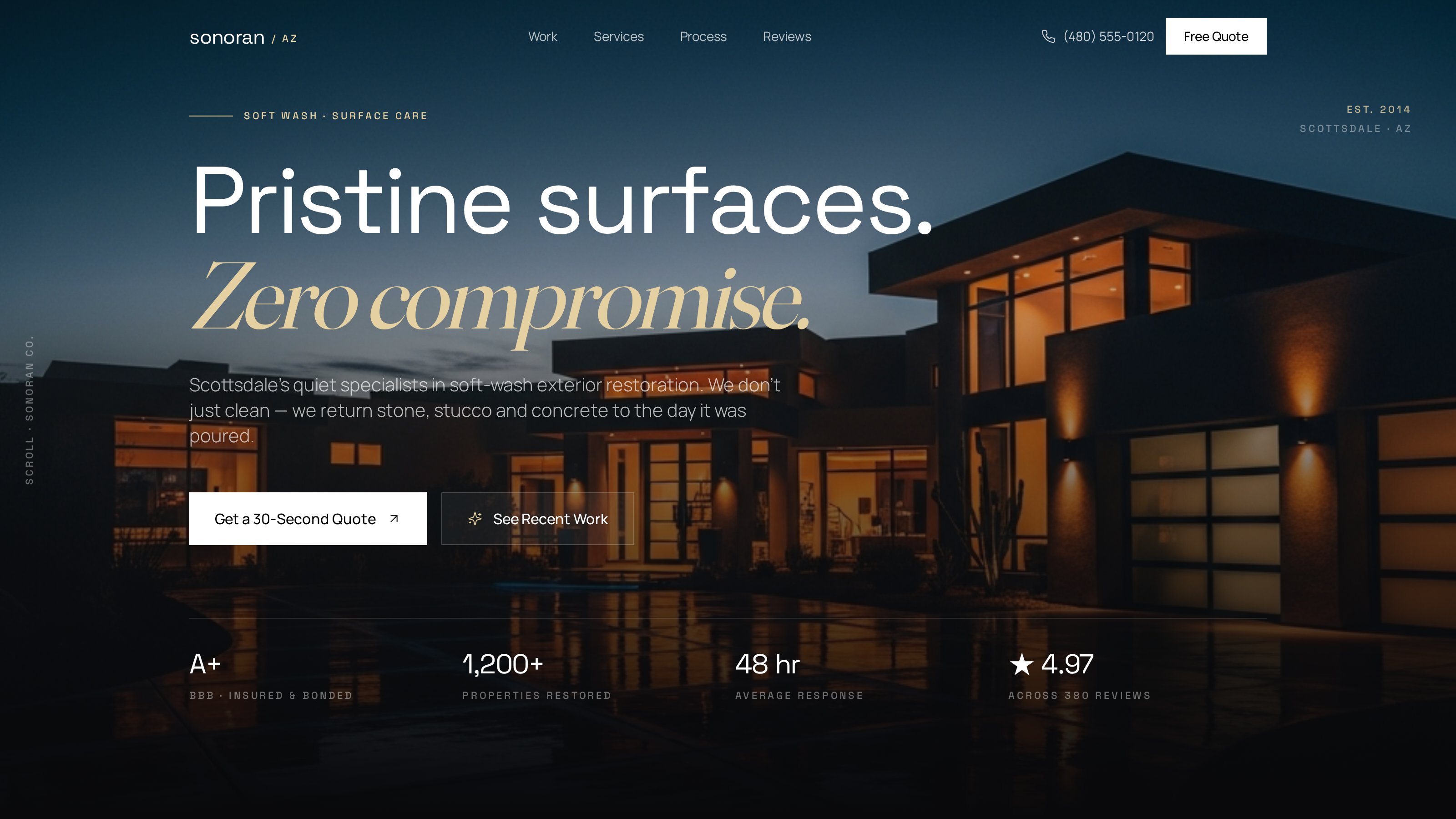 Sonoran Clean — pressure washing website built by WebJesters, desktop view